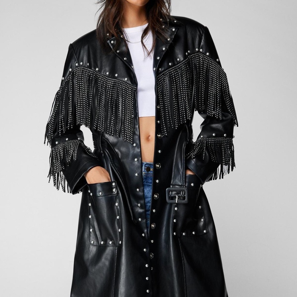 Black Studded Fringe Women's Jacket - Picture 5 of 5